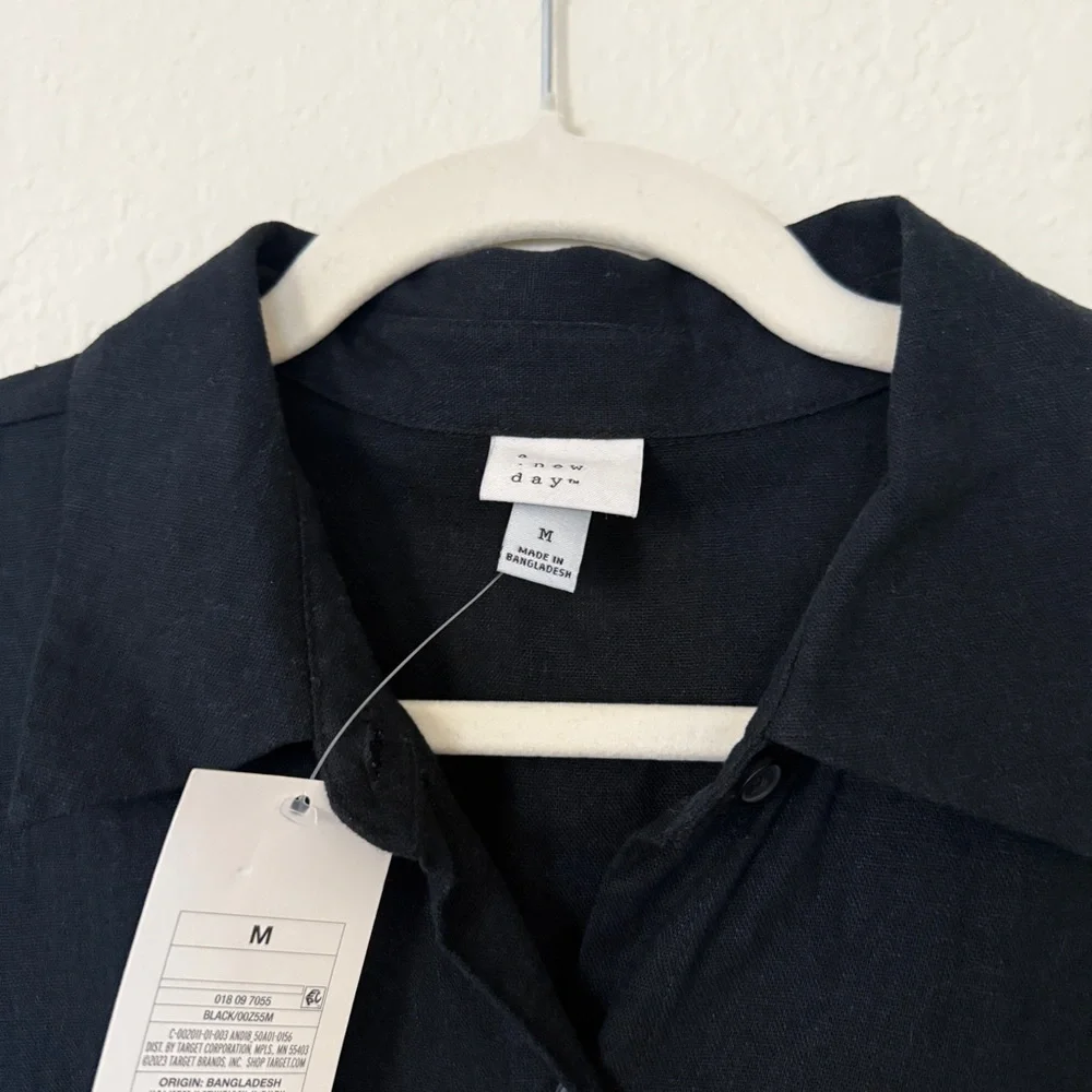 A New Day Black Linen Blend Midi Shirt Dress - Picture 5 of 8